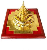 Swarna Chakra Panchdhatu Gold Plated Shree Yantra with Wooden Stand